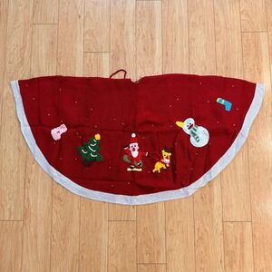 3D Knitted Christmas Tree Red Skirt with Santa Snowman Cover Mat for Indoor Outd